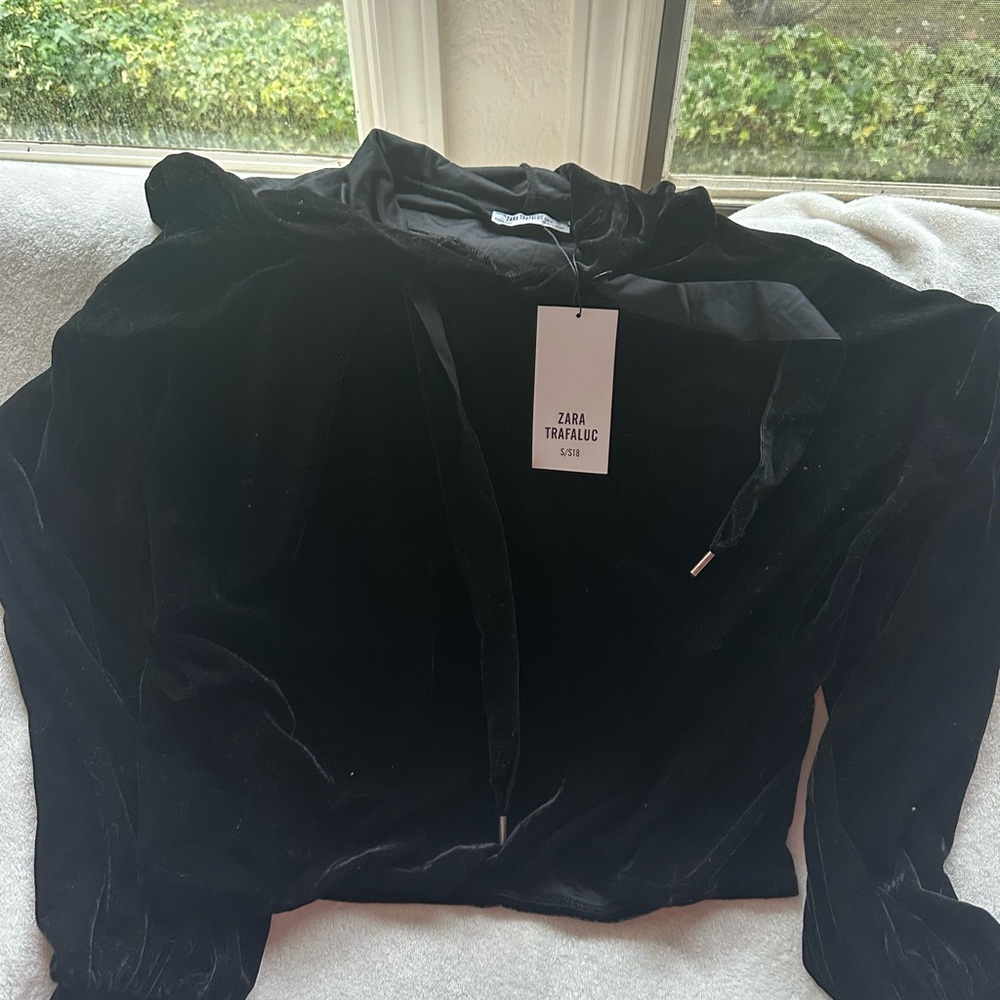 Zara Trafaluc Black Velvet Blouse